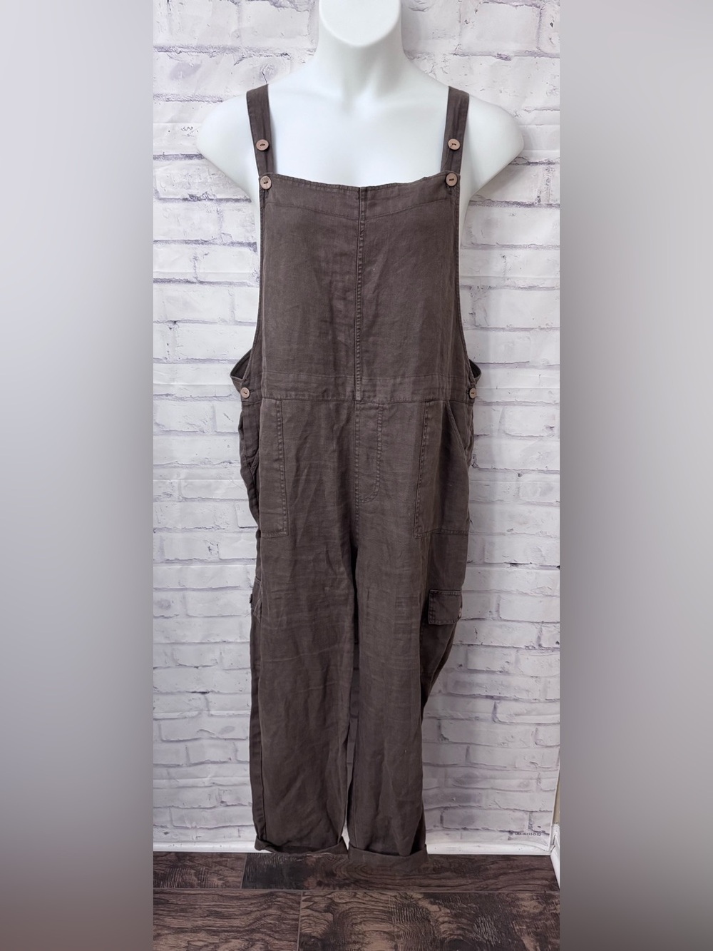 Artisan NY 100% Linen Overall Coverall Pants Brown XL Outdoors Hike Garden Flaw